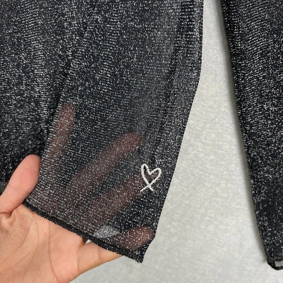 NWT Victoria's Secret Top XS Black Shimmery Sheer Long Sleeve Y2K Shirt - Picture 7 of 11